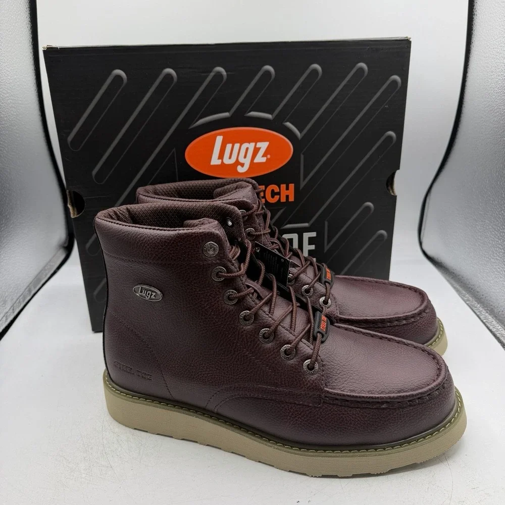 Lugz Monterey Work Boots Men Sz 12 D Oxblood Red 5 Inch Slip Resistant Steel Toe